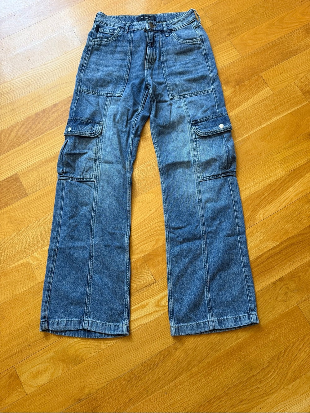 Aeropostale Washed Blue Bootcut Cargo Jeans